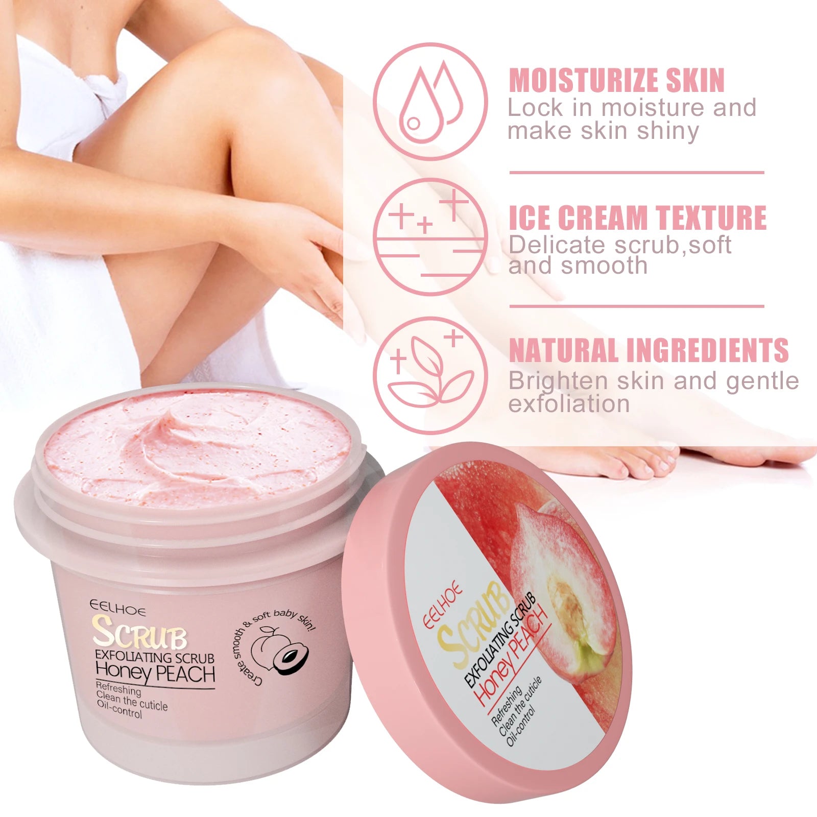 Honey Peach Body Scrub Cream – Deep Exfoliating Moisturizer for Smooth & Glowing Skin