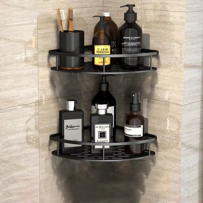 No-Drill Corner Shower Shelf – Wall Mounted Bathroom Storage Rack