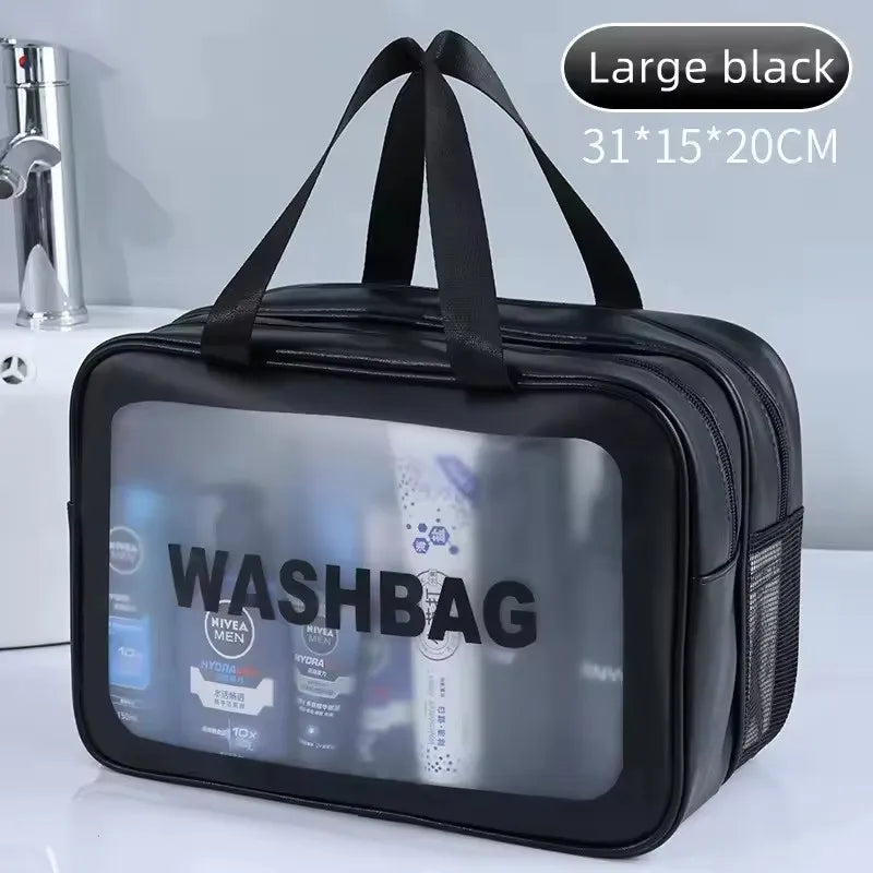 Double Layer Transparent PU Makeup Bag – Dry & Wet Separation Travel Organizer