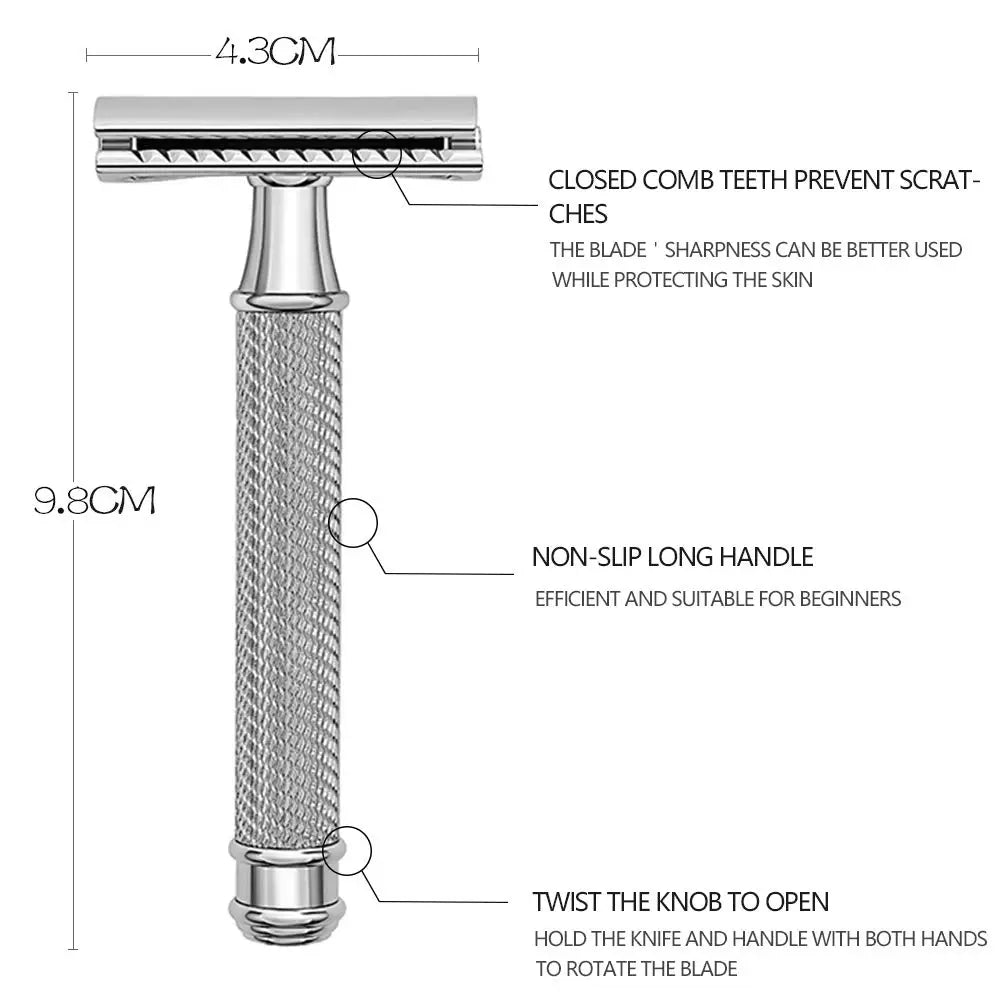 Premium Single Blade Safety Razors, Double Edge Razor Blade, Shaving Razors for Men with Razor Stand and 5 Platinum Blades