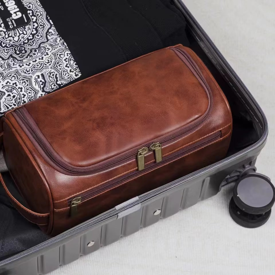 Leather Travel Toiletry Bag – Large Hanging Dopp Kit for Men & Women