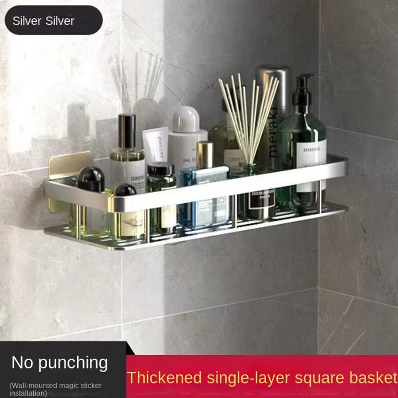 No-Drill Corner Shower Shelf – Wall Mounted Bathroom Storage Rack