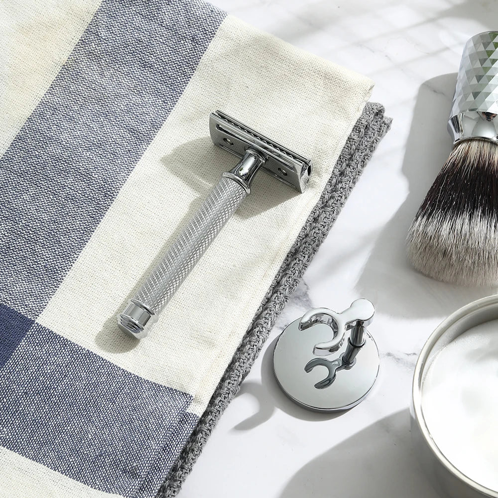 Premium Single Blade Safety Razors, Double Edge Razor Blade, Shaving Razors for Men with Razor Stand and 5 Platinum Blades