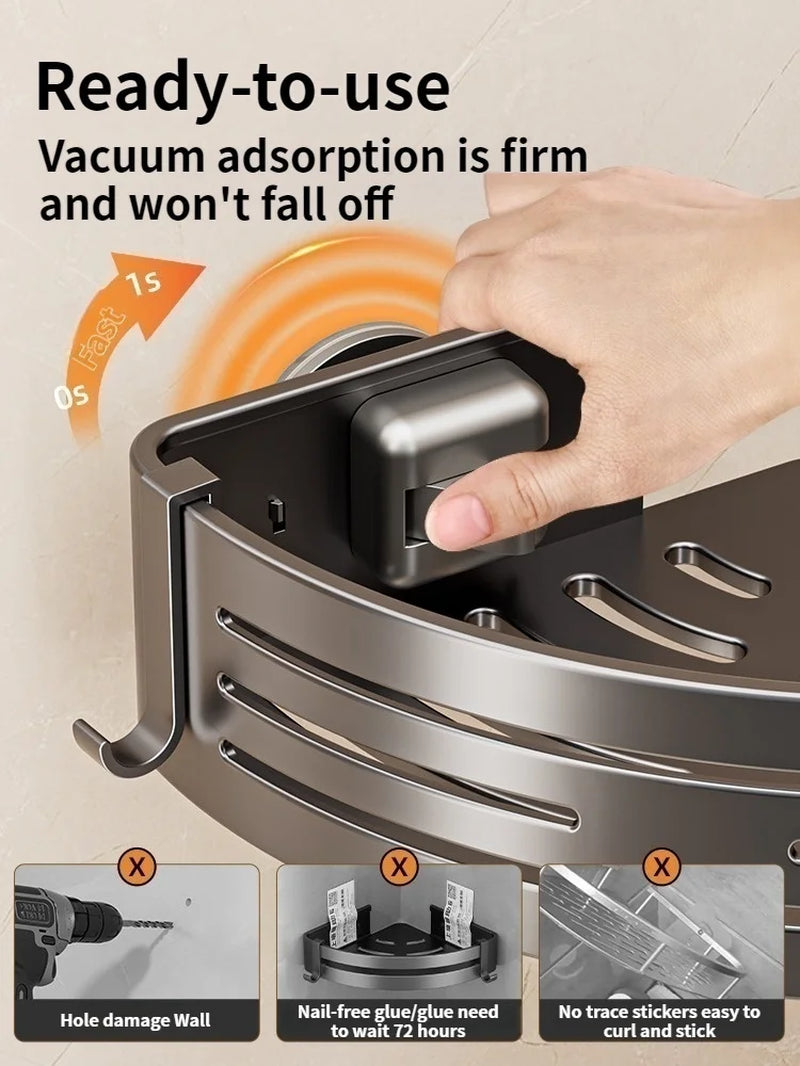 No-Drill Corner Shower Shelf – Suction Cup Aluminum Bathroom Organizer