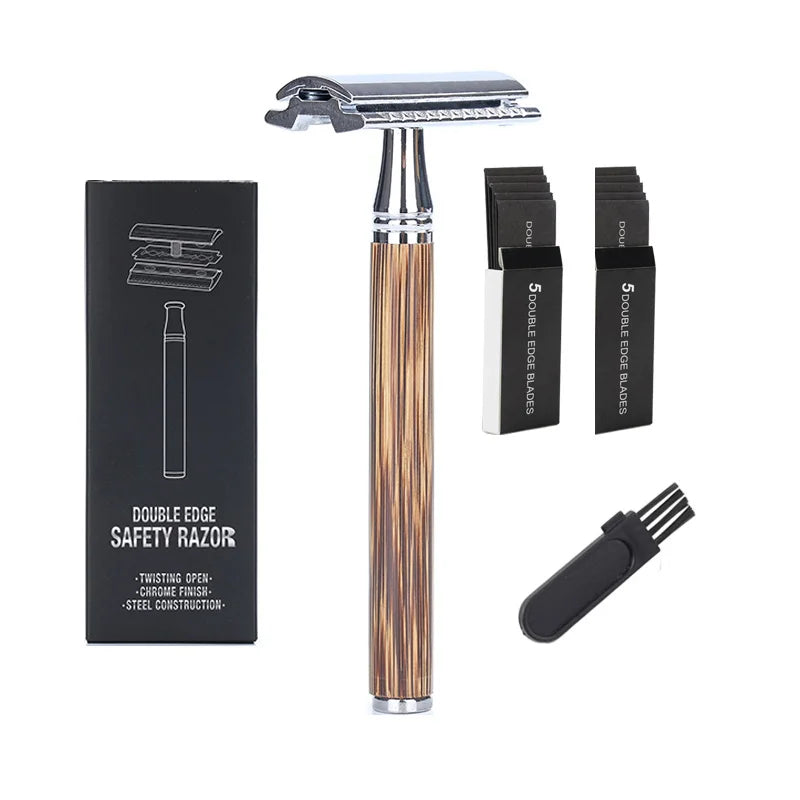 Men Safety Shaving Razor Natural Bamboo Handle Double Edge Comb Head Classic Manual Shaver Classic Mens Shaving Blade Set