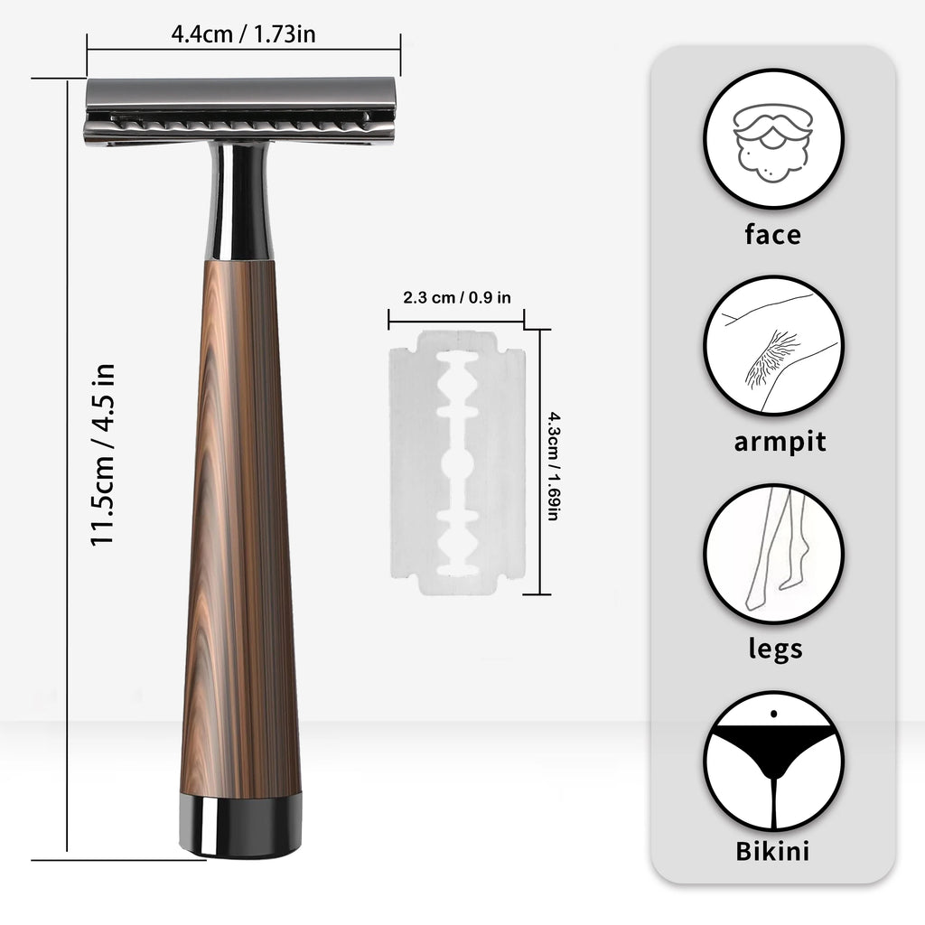Double Edge Safety Razor, Zinc Alloy Handle Razor with 5 Swiss Stainless Steel Blades, Heavy Duty Eco-Friendly Razor F