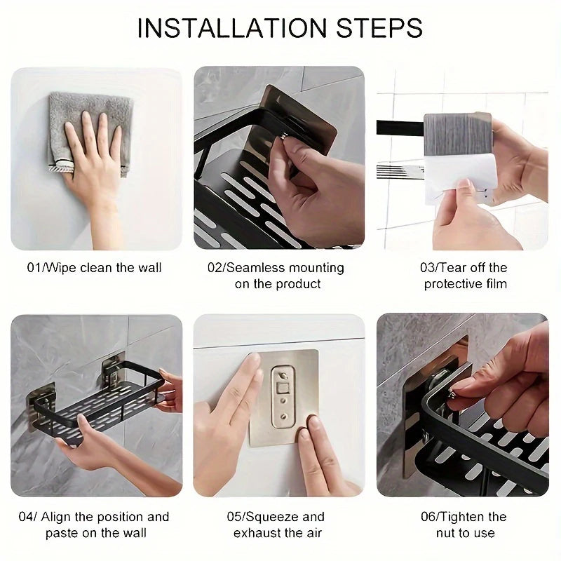 No-Drill Wall Mounted Bathroom Shelf – Adhesive Shower Storage Organizer