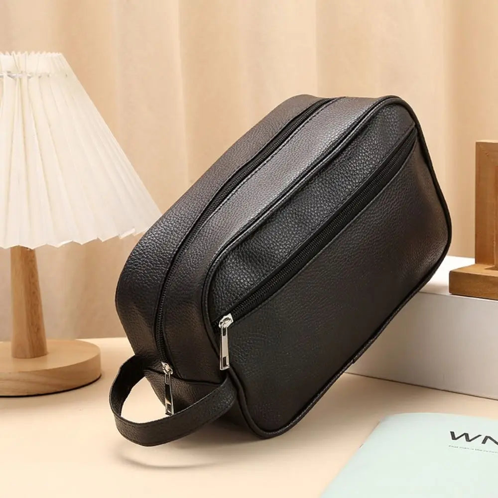 Large Capacity PU Leather Toiletry Bag – Travel Cosmetic Organizer for Men & Women