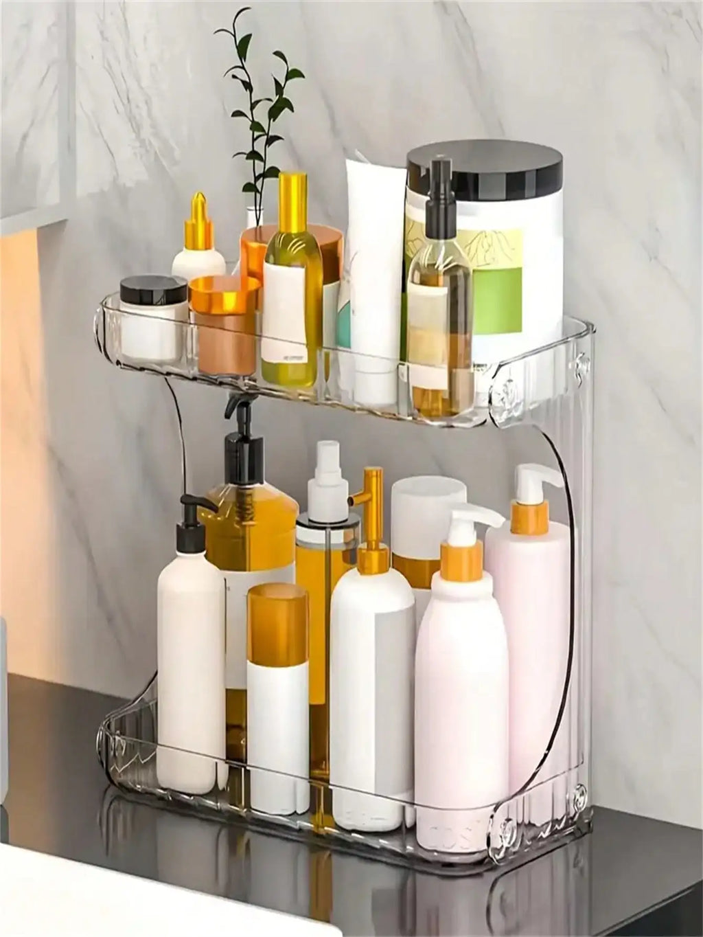 2-Tier Transparent Desktop Cosmetic Organizer with Wheels