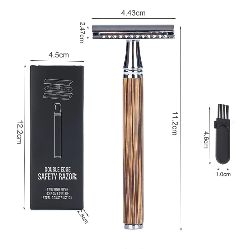Men Safety Shaving Razor Natural Bamboo Handle Double Edge Comb Head Classic Manual Shaver Classic Mens Shaving Blade Set