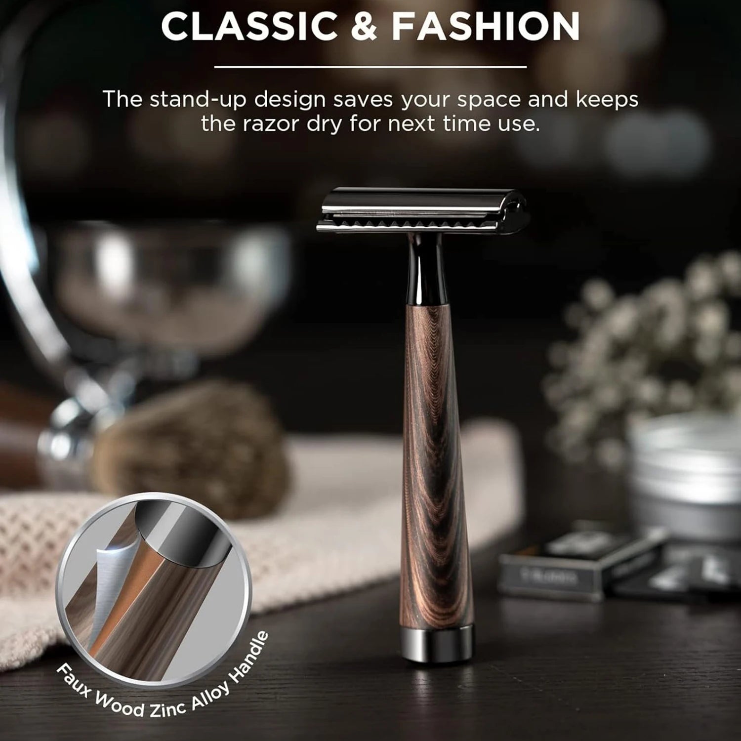 Double Edge Safety Razor, Zinc Alloy Handle Razor with 5 Swiss Stainless Steel Blades, Heavy Duty Eco-Friendly Razor F