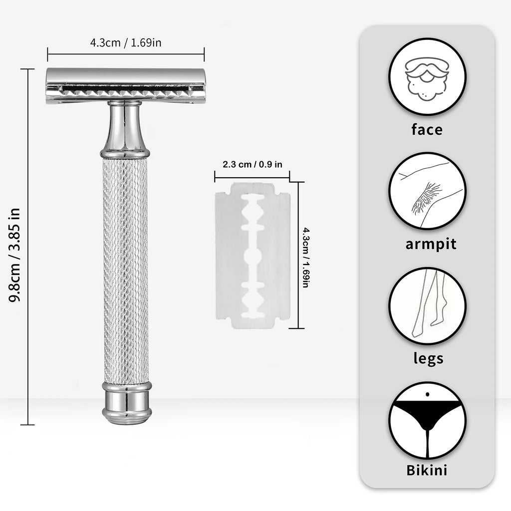 Premium Single Blade Safety Razors, Double Edge Razor Blade, Shaving Razors for Men with Razor Stand and 5 Platinum Blades