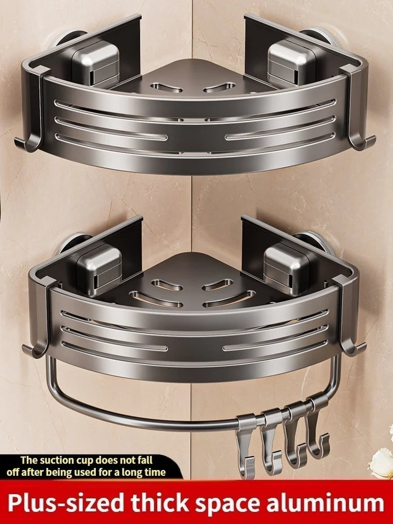 No-Drill Corner Shower Shelf – Suction Cup Aluminum Bathroom Organizer
