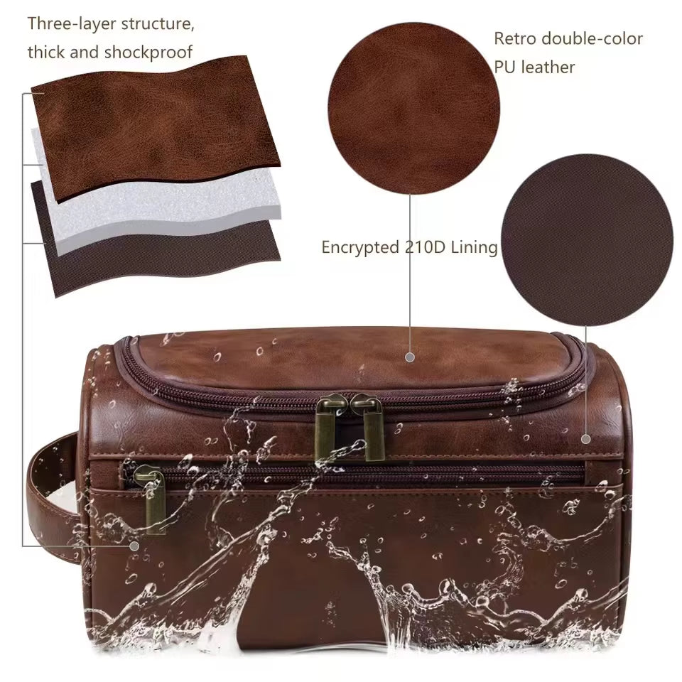 Leather Travel Toiletry Bag – Large Hanging Dopp Kit for Men & Women