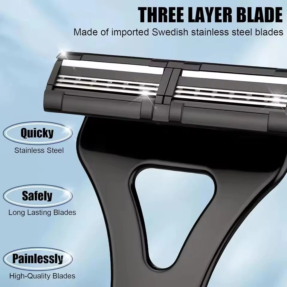 Men Triple Blade Manual Back Machine Hair Shaver Safety Long Handle Foldable Trimmer Body Leg Handle Removal Shaving Razor