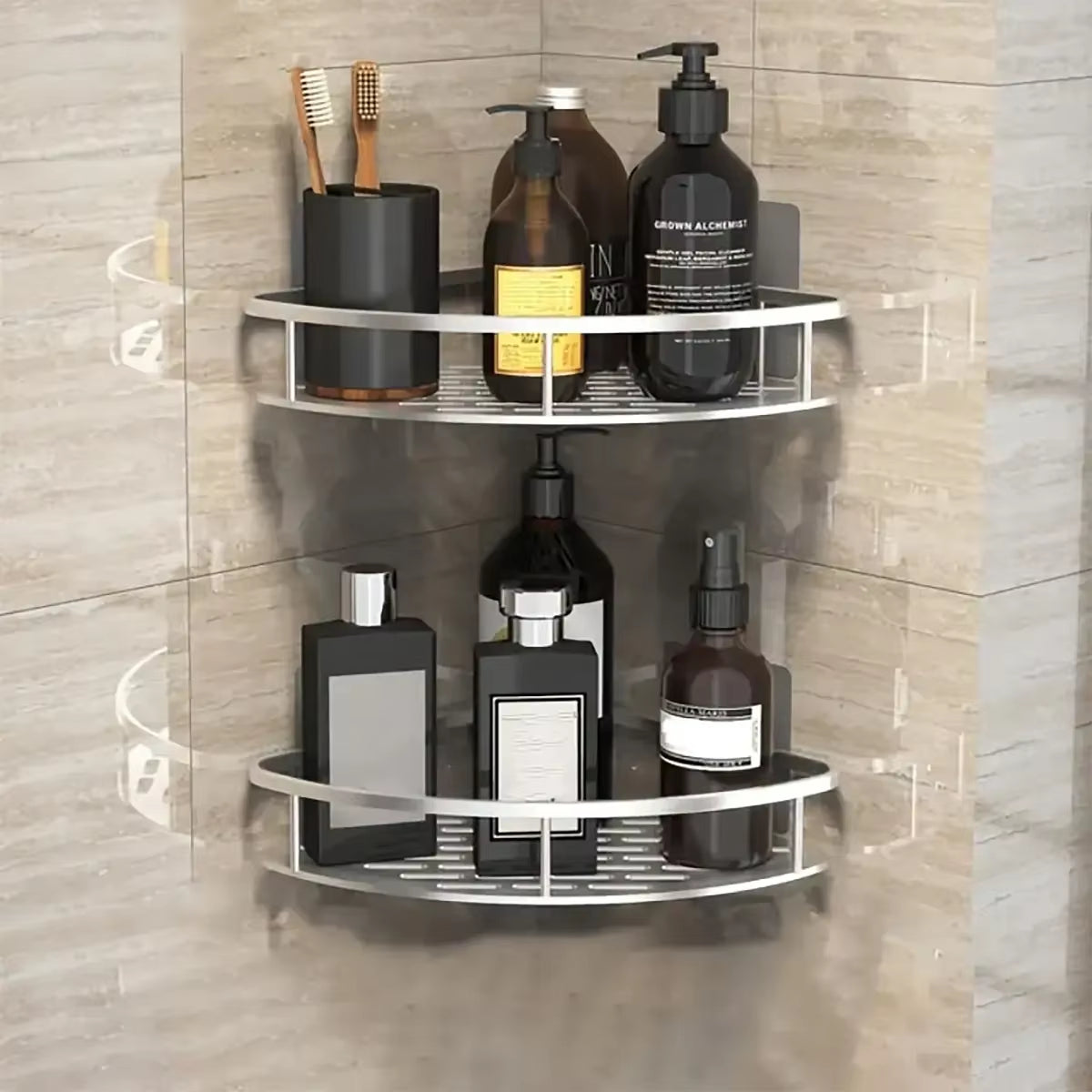 No-Drill Corner Shower Shelf – Wall Mounted Bathroom Storage Rack