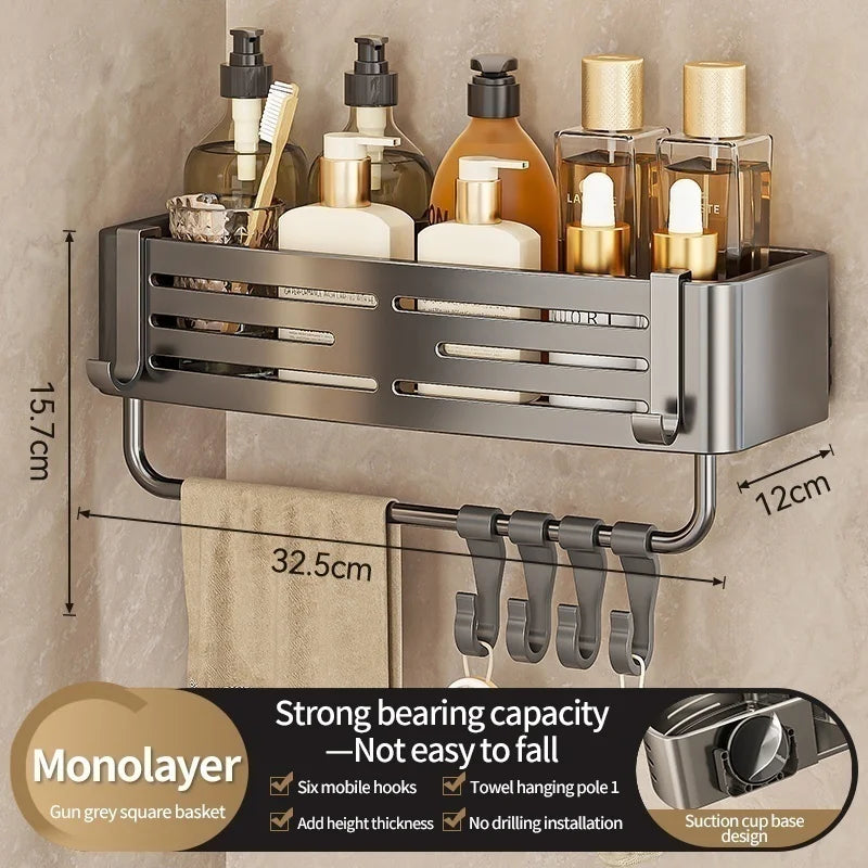 No-Drill Corner Shower Shelf – Suction Cup Aluminum Bathroom Organizer