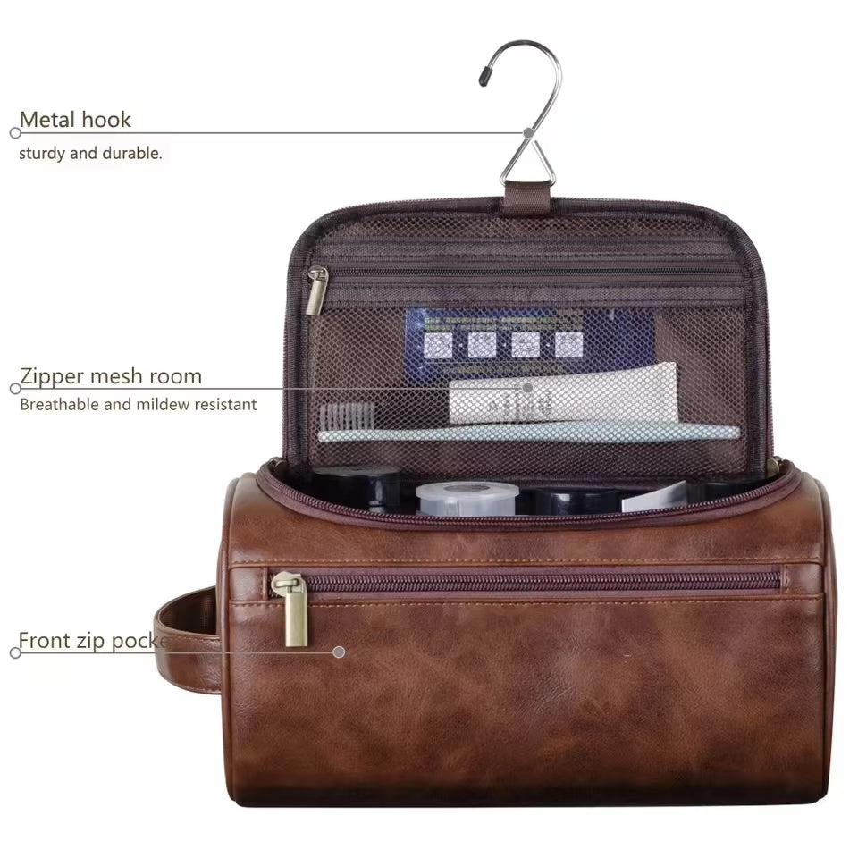 Leather Travel Toiletry Bag – Large Hanging Dopp Kit for Men & Women