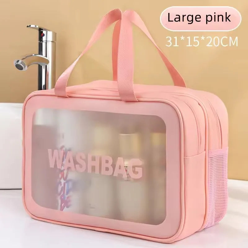 Double Layer Transparent PU Makeup Bag – Dry & Wet Separation Travel Organizer