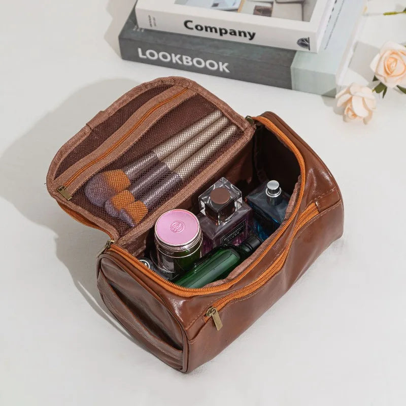 Leather Hanging Toiletry Bag – Large Travel Dopp Kit for Men & Women