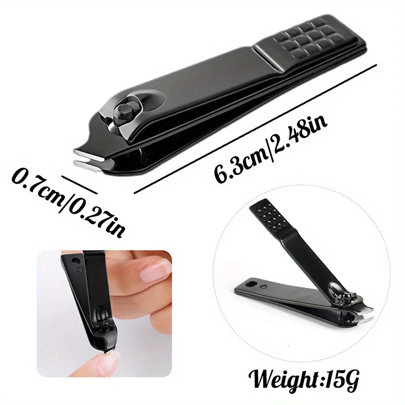 4-Piece Black Stainless Steel Nail Clipper with Nano Glass File Polishing Nail File Manicure Tool Set