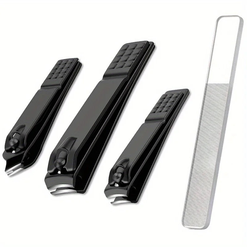 4-Piece Black Stainless Steel Nail Clipper with Nano Glass File Polishing Nail File Manicure Tool Set