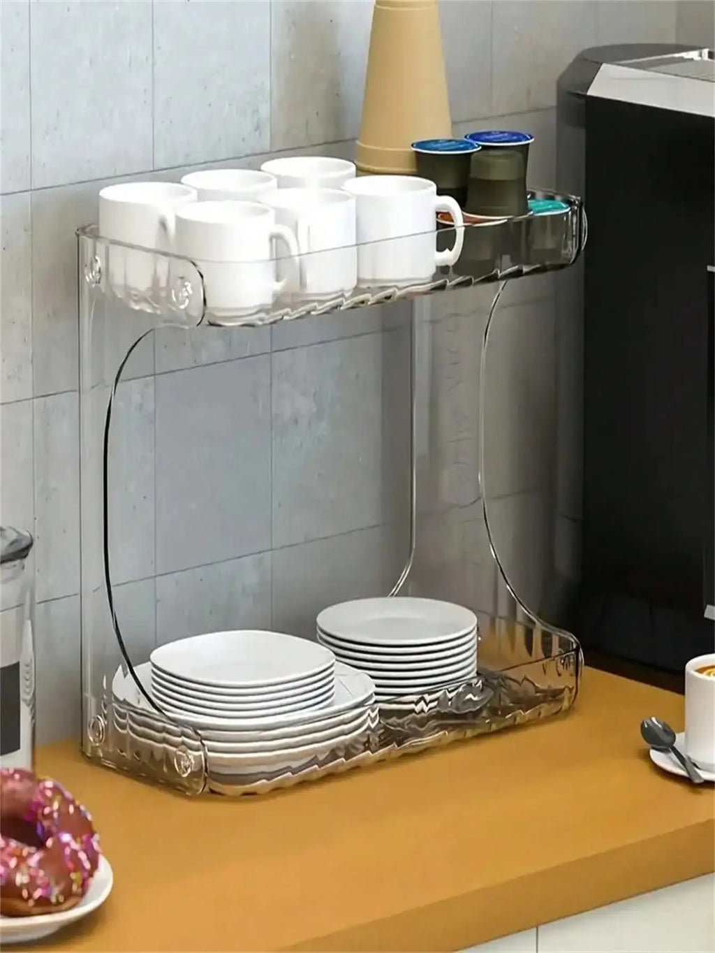 2-Tier Transparent Desktop Cosmetic Organizer with Wheels