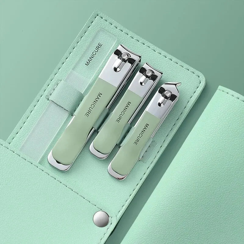 New Nail Clippers Set 4 Pcs with Rotating Leather Bag Professional Trimmer Pedicure Care Tools Manicure Set Home Care Gift