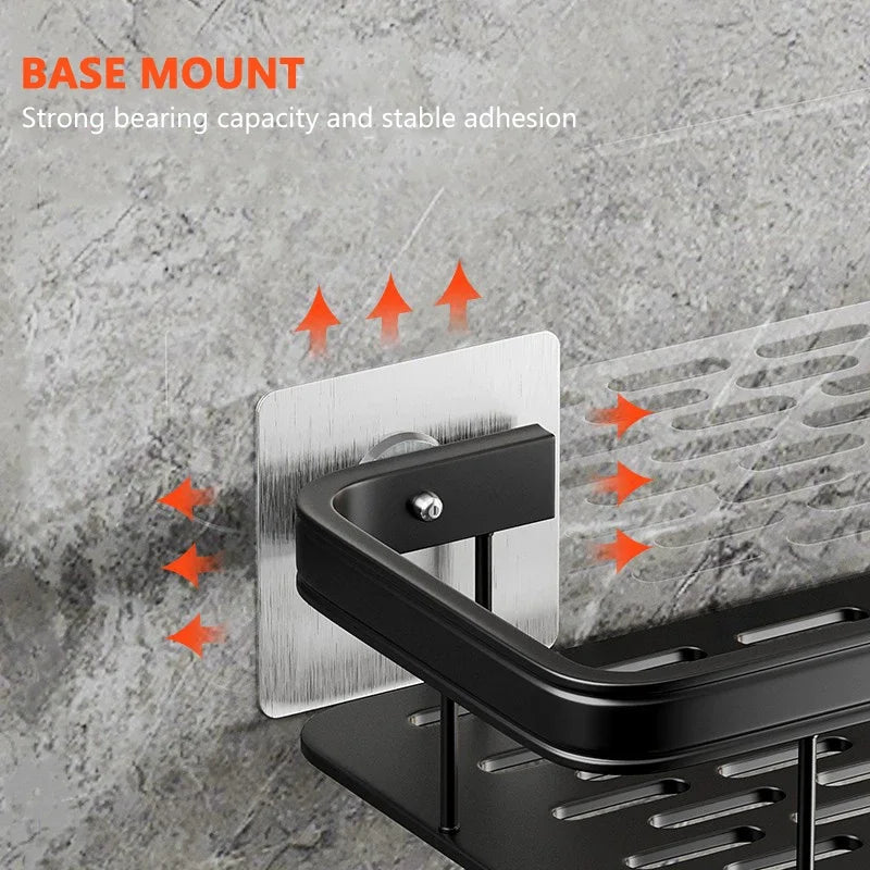 No-Drill Corner Shower Shelf – Wall Mounted Bathroom Storage Rack