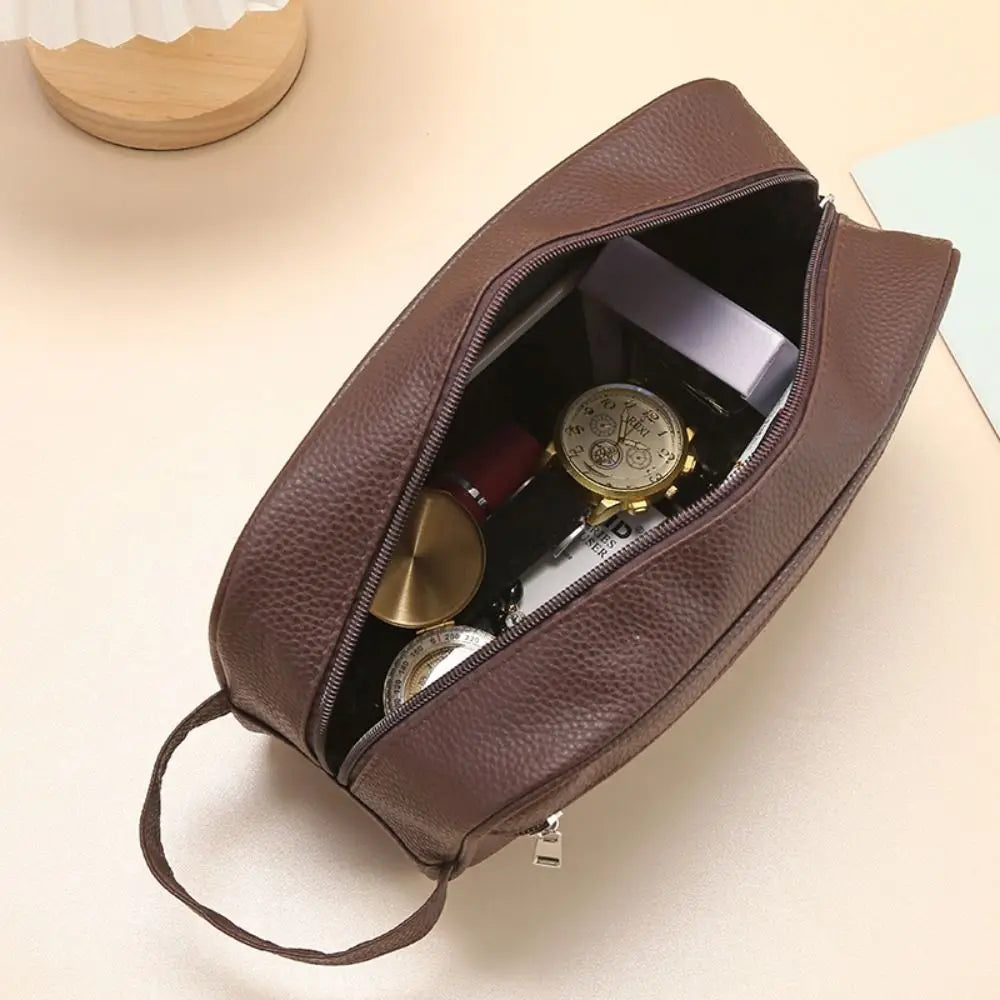 Large Capacity PU Leather Toiletry Bag – Travel Cosmetic Organizer for Men & Women