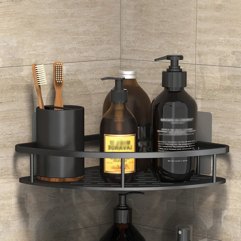 No-Drill Corner Shower Shelf – Wall Mounted Bathroom Storage Rack