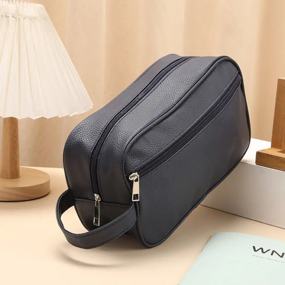 Large Capacity PU Leather Toiletry Bag – Travel Cosmetic Organizer for Men & Women