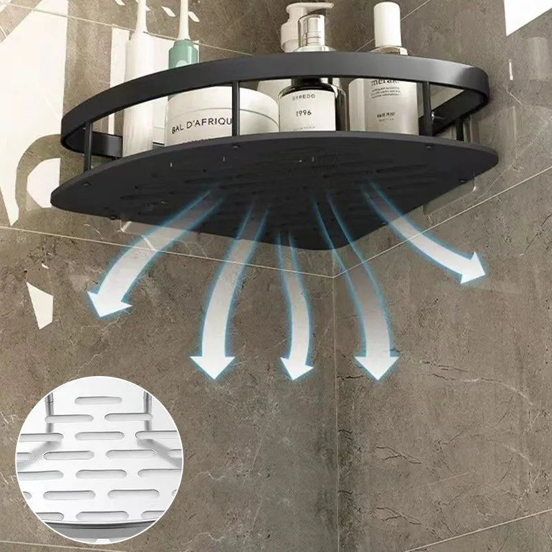 No-Drill Corner Shower Shelf – Wall Mounted Bathroom Storage Rack