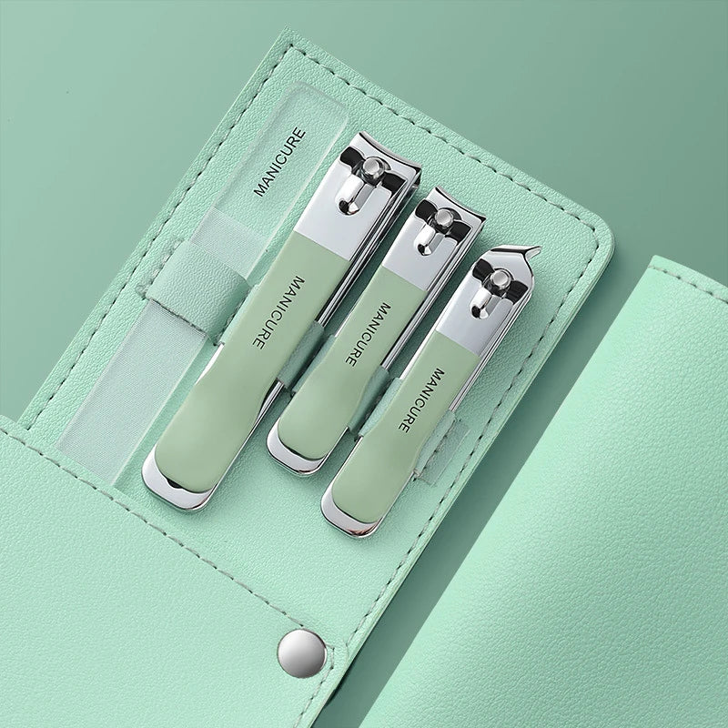 New Nail Clippers Set 4 Pcs with Rotating Leather Bag Professional Trimmer Pedicure Care Tools Manicure Set Home Care Gift