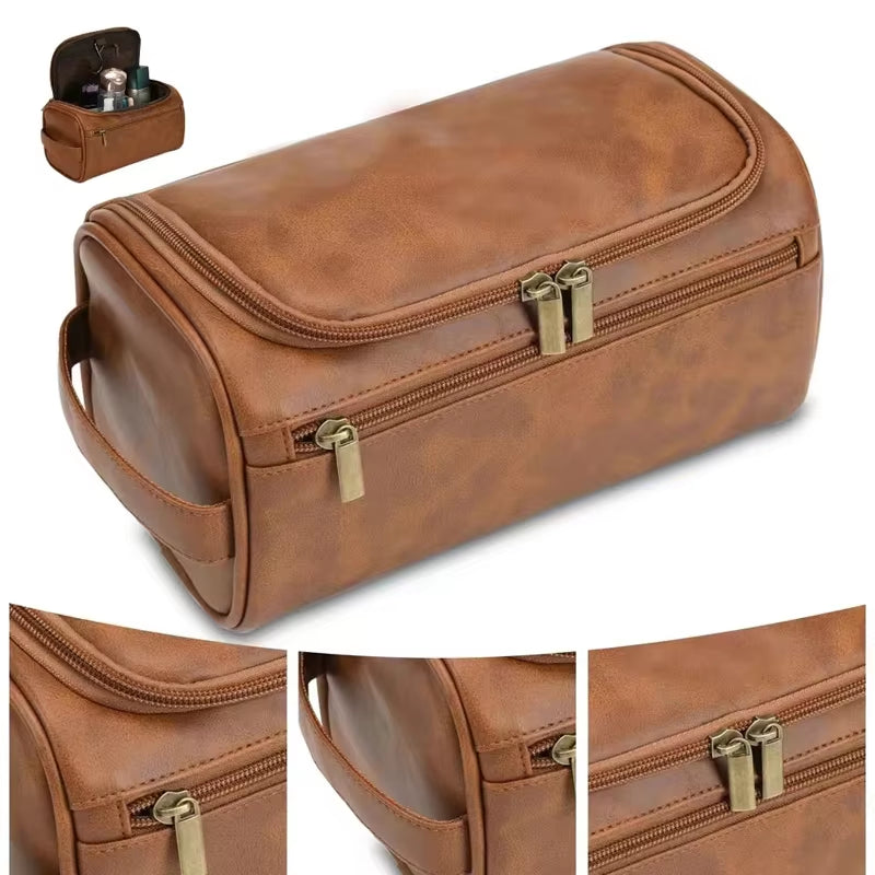 Leather Travel Toiletry Bag – Large Hanging Dopp Kit for Men & Women