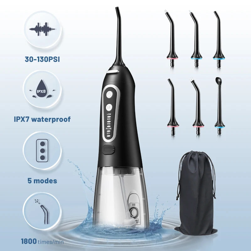 Oral Irrigator USB Rechargeable Water Flosser Portable Dental Water Jet 300ML Water Tank Waterproof Teeth Cleaner for Oral Care