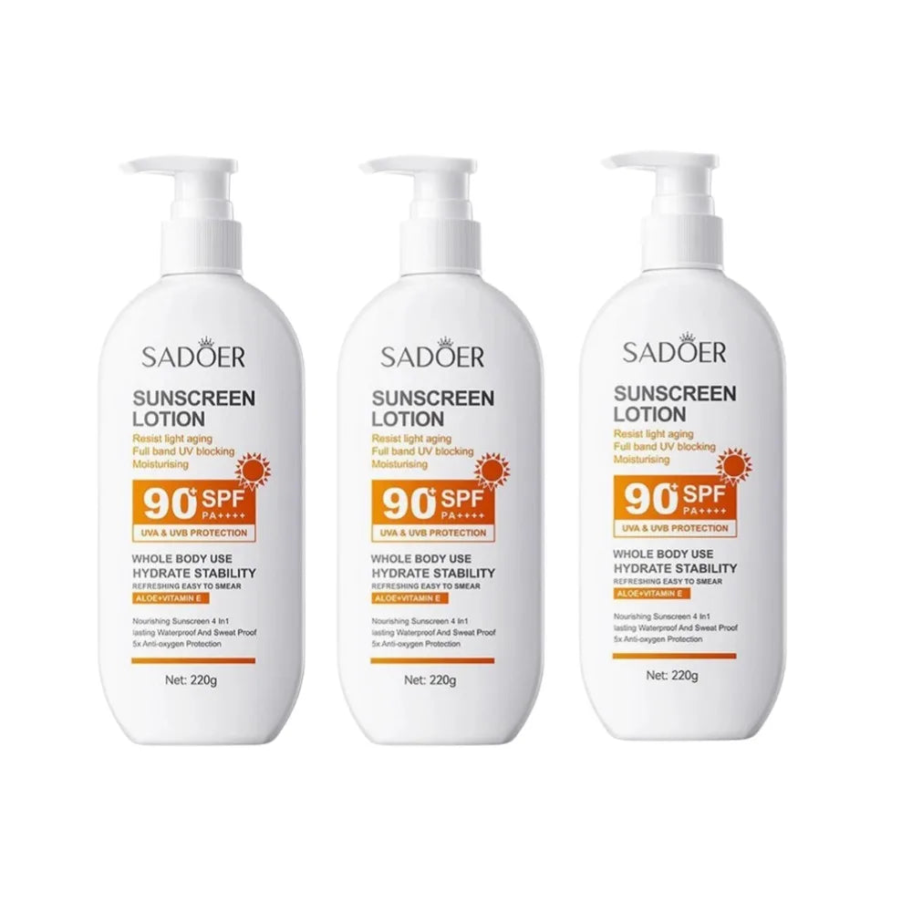 SPF90 PA+++ Sunscreen – Full Body UVA/UVB Protection with Aloe Vera & Vitamin E