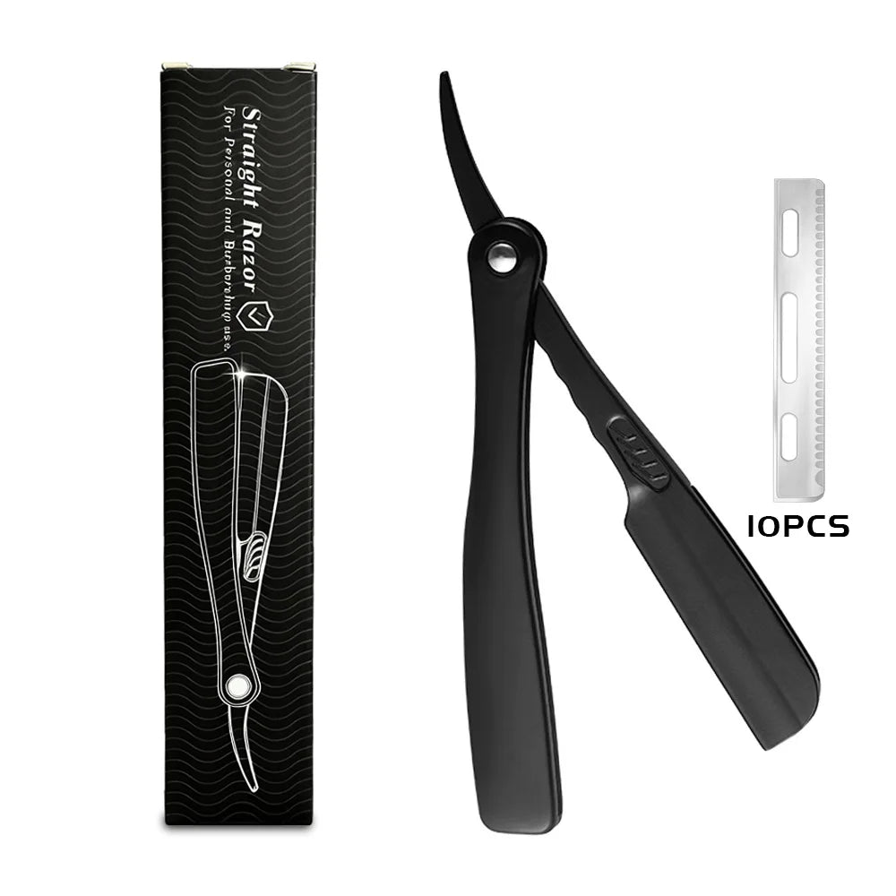 Professional Black Straight Razor Folding Manual Shaver Barber Beard Eyebrow Cutting Shaving Tool for Men Professional Razors