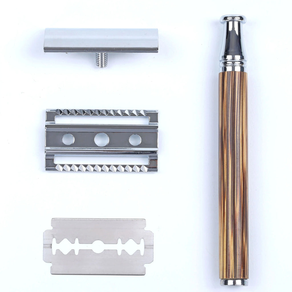 Men Safety Shaving Razor Natural Bamboo Handle Double Edge Comb Head Classic Manual Shaver Classic Mens Shaving Blade Set