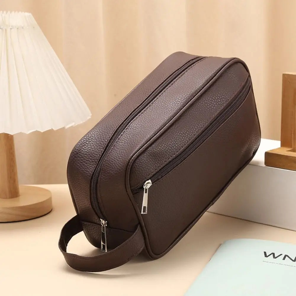 Large Capacity PU Leather Toiletry Bag – Travel Cosmetic Organizer for Men & Women
