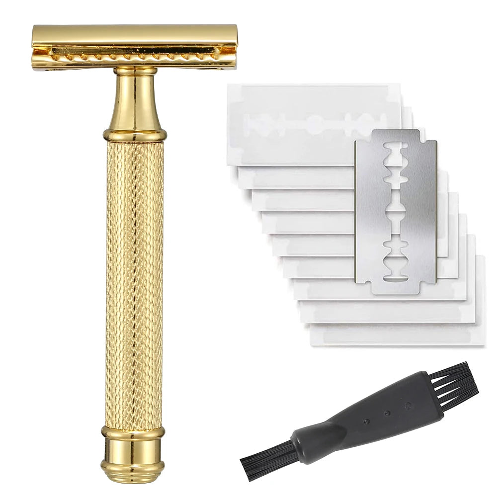Premium Single Blade Safety Razors, Double Edge Razor Blade, Shaving Razors for Men with Razor Stand and 5 Platinum Blades