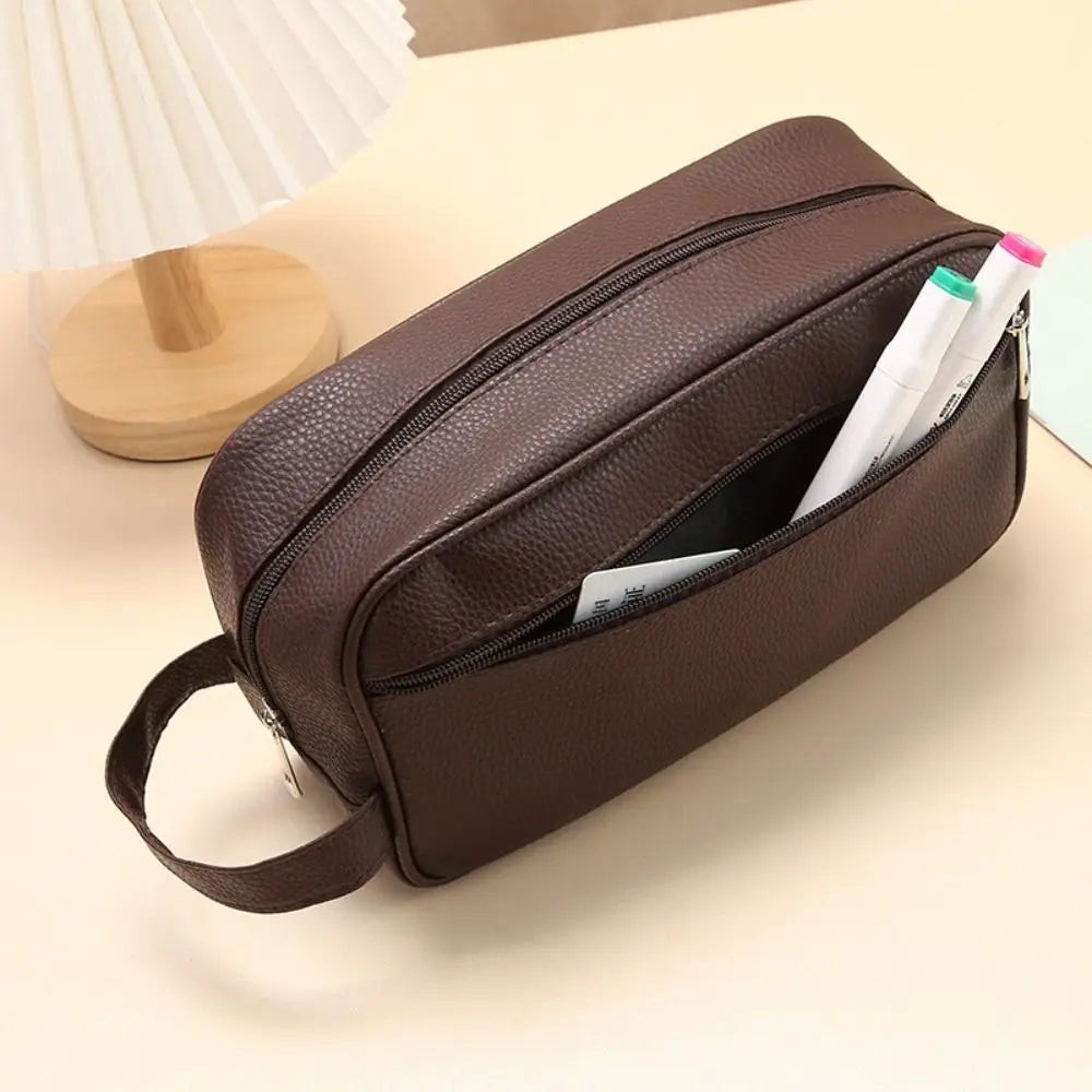 Large Capacity PU Leather Toiletry Bag – Travel Cosmetic Organizer for Men & Women