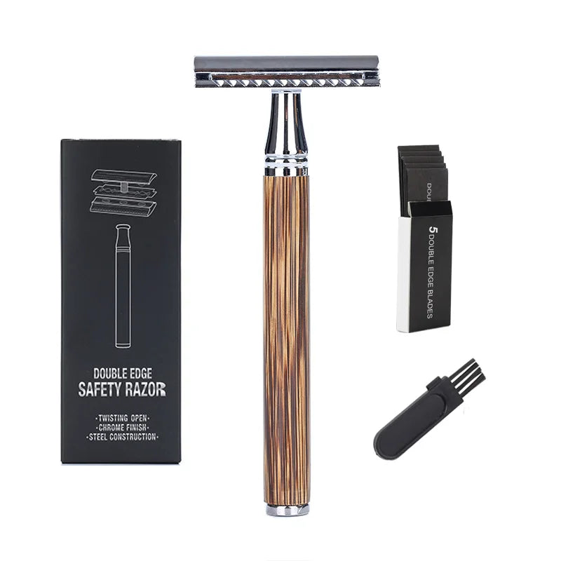 Men Safety Shaving Razor Natural Bamboo Handle Double Edge Comb Head Classic Manual Shaver Classic Mens Shaving Blade Set