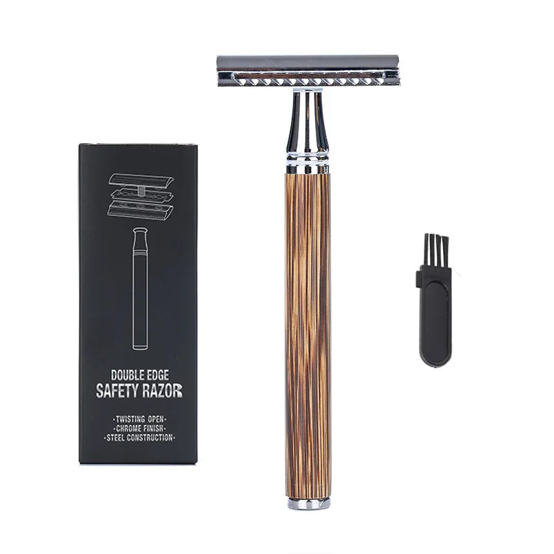 Men Safety Shaving Razor Natural Bamboo Handle Double Edge Comb Head Classic Manual Shaver Classic Mens Shaving Blade Set