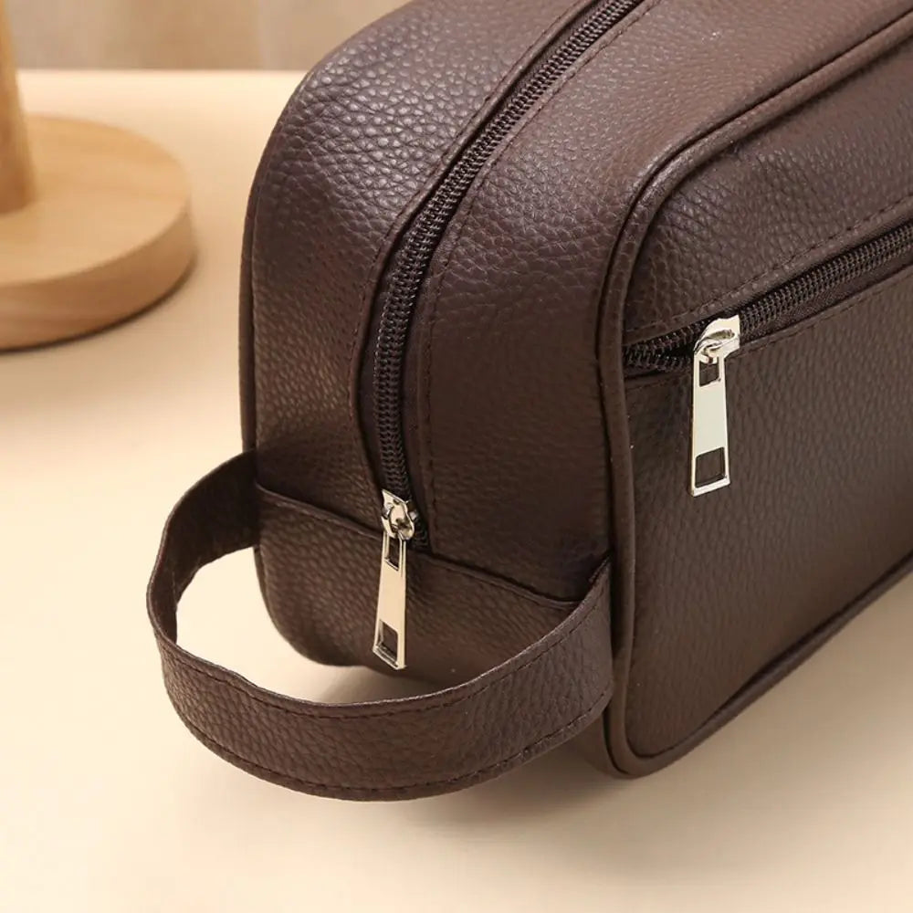 Large Capacity PU Leather Toiletry Bag – Travel Cosmetic Organizer for Men & Women