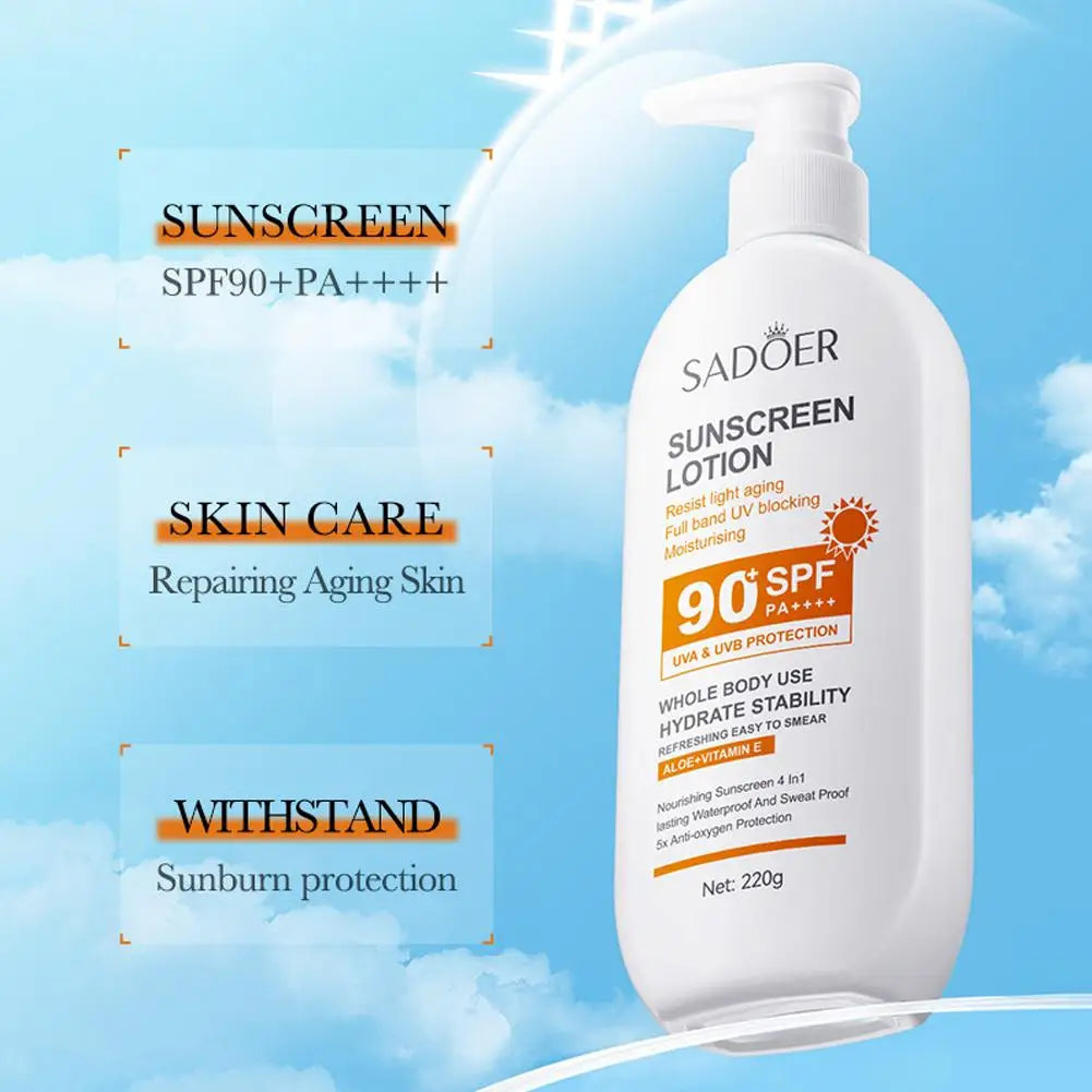 SPF90 PA+++ Sunscreen – Full Body UVA/UVB Protection with Aloe Vera & Vitamin E