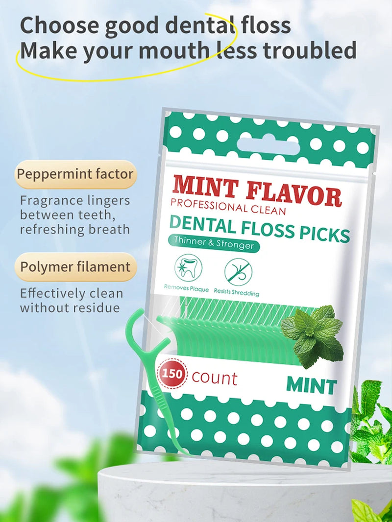 Mint Flavored Dental Floss Picks for Daily Oral Care