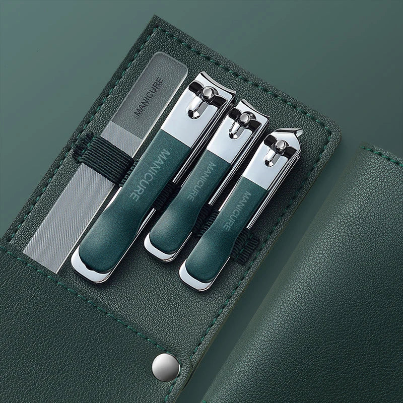 New Nail Clippers Set 4 Pcs with Rotating Leather Bag Professional Trimmer Pedicure Care Tools Manicure Set Home Care Gift