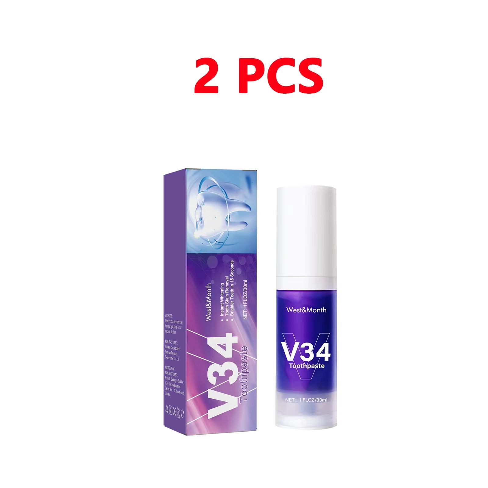 V34 Teeth Whitening Toothpaste – Stain Remover for Yellow Teeth & Fresh Breath
