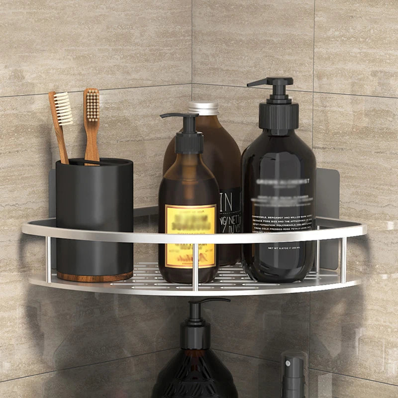No-Drill Corner Shower Shelf – Wall Mounted Bathroom Storage Rack
